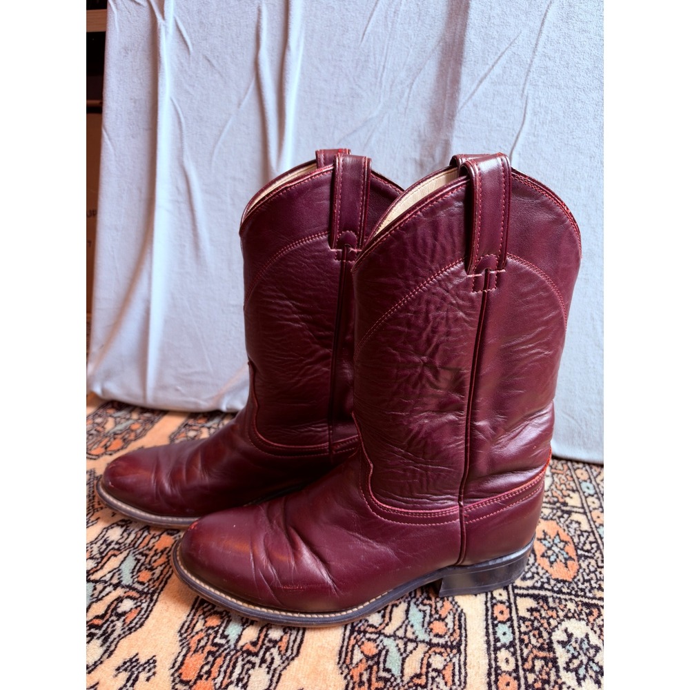 Laredo Burgundy Leather Boots Women 8.5 Western Cowgirl Boho Festival USA 6937